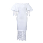 Women Clothes Elegant Lace Stitching Off Neck Dress