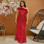 Black Paillette Feather Stitching Sequin Sexy Evening Dress Maxi Dress for Women