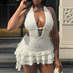 Women Clothing Dress V neck Hollow Out Cutout Pettiskirt Neck Strap Backless Fine Wool Dress