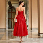 French off Shoulder Red Toast Dress Evening Gown