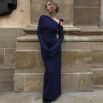 Women Clothing Autumn Sexy off Shoulder Waist Split Long Sleeve Dress Women