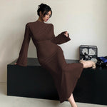 Sexy Minimalist Dress Slim Fit Wild Bell Sleeve Half Turtleneck Sheath Dress