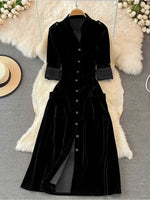 Autumn Winter French Retro Elegant High Grade Velvet Cardigan Dress for Women
