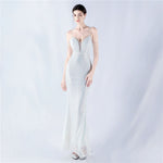 Dress Positioning Floral Sequin Craft Beaded Strap Evening Dress