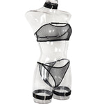 Toucheart 4 Piece Set Sexy Lingerie Set Elasticity Mesh Patchwork See-Through Breast-Wrapping Three-Point Briefs Sexy Underwear