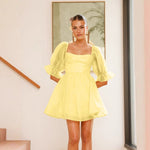 Organza Solid Color Retro Puff Sleeve Princess Dress Large Dress