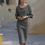 Draped Batwing Sleeve Mid Length Dress