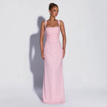Personalized Sequined Solid Color Tube Top Dress Women Spring Sleeveless Suspenders Split Waist Fitted Maxi Dress