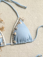 Shell Decoration Ribbed Bikini Women Swimwear Female Swimsuit Two-pieces Bikini Set Halter Strappy Bather Bathing Suit Swim Lady