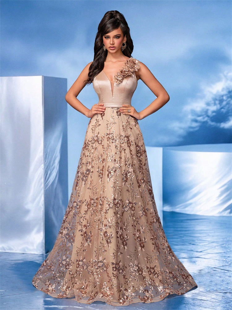 Deep V Plunge Dress Sexy Dress Embroidered Slim Fit Fishtail Bridesmaid Cocktail Evening Dress Women
