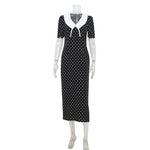 Women Clothing Hepburn French Polka Dots Retro Printed Color Matching Dress Slim Fit Slimming Dress