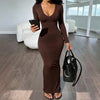 Young Sexy Deep V Plunge Neck Tight Dress Women Clothing Autumn Winter