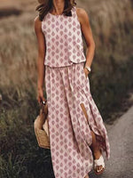 Spring Summer Women Clothing round Neck Sleeveless Dress Split Solid Color Casual Office Dress