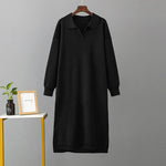 Autumn Winter Polo Collar Base Knitting Loose Solid Color Women Dress
