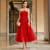 French off Shoulder Red Toast Dress Evening Gown