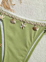 Shell Decoration Ribbed Bikini Women Swimwear Female Swimsuit Two-pieces Bikini Set Halter Strappy Bather Bathing Suit Swim Lady