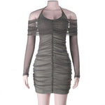Autumn Winter Evening Dress Sexy Tube Top Halter Mesh Thin Glittering Hip Dress