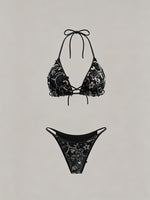 S - XL with Skirt 3D Flowers Sequins Bikini Female Swimsuit Women Swimwear Three-pieces Bikini Set Bathing Suit Swim Beachwear