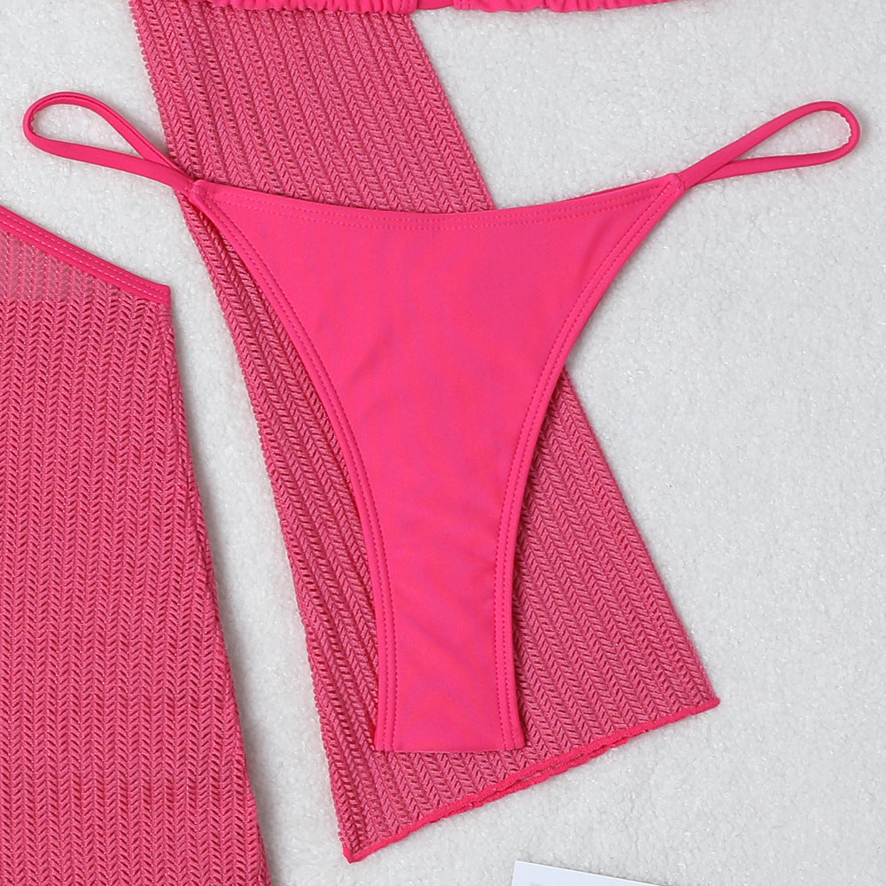 Mesh Sheer Long Sleeve Cover-Up Micro Bikini Female Swimsuit Women Swimwear Three-pieces Bikini Set Bathing Suit Swim Beach Wear