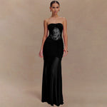 Summer Sleeveless Tube Top Dress Sexy Pleated Hollow Out Cutout Slim Dress for Women