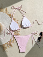 Shell Decoration Ribbed Bikini Women Swimwear Female Swimsuit Two-pieces Bikini Set Halter Strappy Bather Bathing Suit Swim Lady
