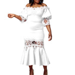 D368 cross-border women's fashion temperament lace off-the-shoulder fishtail party sexy party dress foreign trade dress