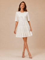 Sequined Short Sleeve A line Dress Cocktail Women Short Dress