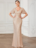 Sexy V Neck Sequ Floor Length Evening Dress Elegant Split Cocktail Party Party Dress