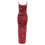 Fall Women Clothing Printed Sexy Backless Spaghetti Straps Sheath Split Dress