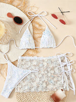 S - XL with Skirt 3D Flowers Sequins Bikini Female Swimsuit Women Swimwear Three-pieces Bikini Set Bathing Suit Swim Beachwear