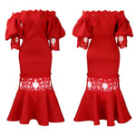 D368 cross-border women's fashion temperament lace off-the-shoulder fishtail party sexy party dress foreign trade dress