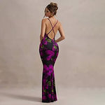 Women Dress Floral Print Cross Shoulder Strap Backless Slim Fit Inner Dress