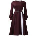 Women Clothing Long Sleeve round Neck Solid Color High Waist Elegant Spliced African Dress