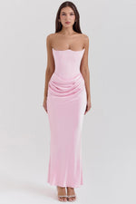 Dress Elegant Sexy Waist Trimming Tube Top Boning Corset Pleated Satin Sheath Dress
