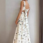 Bow Bandage Summer Maxi Dress Women Cothing Printed Sleeveless Office Long Suspender Amplified craft