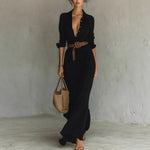 Women Clothing Autumn Elegant Graceful Sexy Solid Color Irregular Asymmetric Pleated Dress with Belt