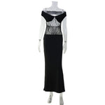 Black French Sexy Lace Stitching Sexy off Shoulder Slim Sheath Dress for Women
