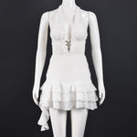 Women Clothing Dress V neck Hollow Out Cutout Pettiskirt Neck Strap Backless Fine Wool Dress