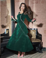 Autumn Winter Party Dress French Ladies Dress Korean Velvet Bell Sleeve Square Collar A line Dress Women
