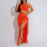 Supply Women Wear Solid Color Diagonal Collar Sexy Tube Top Split Dress