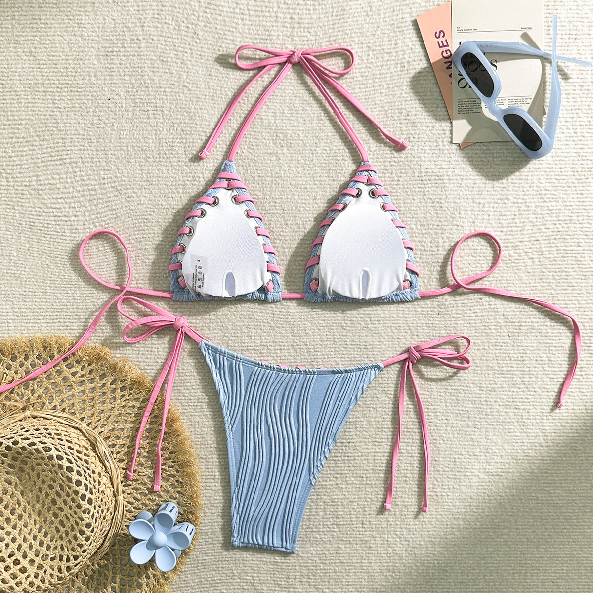 2025 Halter Wrinkled Weave Bikini Women Swimwear Female Swimsuit Two Pieces Bikini Set Brazilian Bathing Suit Swim Beach Wear