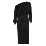 Autumn Winter Women Clothing Cross Shoulder Bag Hip Long Sleeve Dress Party Comfortable Keep Warm Solid Color Gentle Maxi Dress