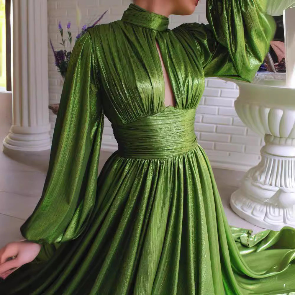 Spring Summer Popular Color Tight Waist Halter Large Swing Sexy Avocado Green Dress Maxi Dress for Women