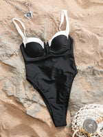 S - XL Splicing High Leg Cut One Piece Swimsuit Women Swimwear Female Underwired V-Bar Bather Bathing Suit Swim Beach Bodysuit