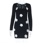 Autumn Winter Type Hip Sexy Three Dimensional Floral Long Sleeve Dress