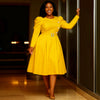 Puff Sleeve Waist A line Dress Retro Slimming Elegant Party Dress Women Dresses