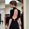 Summer Women Clothing French Half Turtleneck Backless Waist Trimming Dress