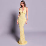 Yellow Heavy Industry Tube Bead Bow Halter Formal Dress Vision Dress Elegant