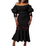 D368 cross-border women's fashion temperament lace off-the-shoulder fishtail party sexy party dress foreign trade dress