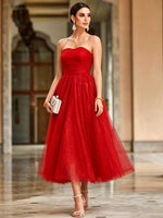 French off Shoulder Red Toast Dress Evening Gown